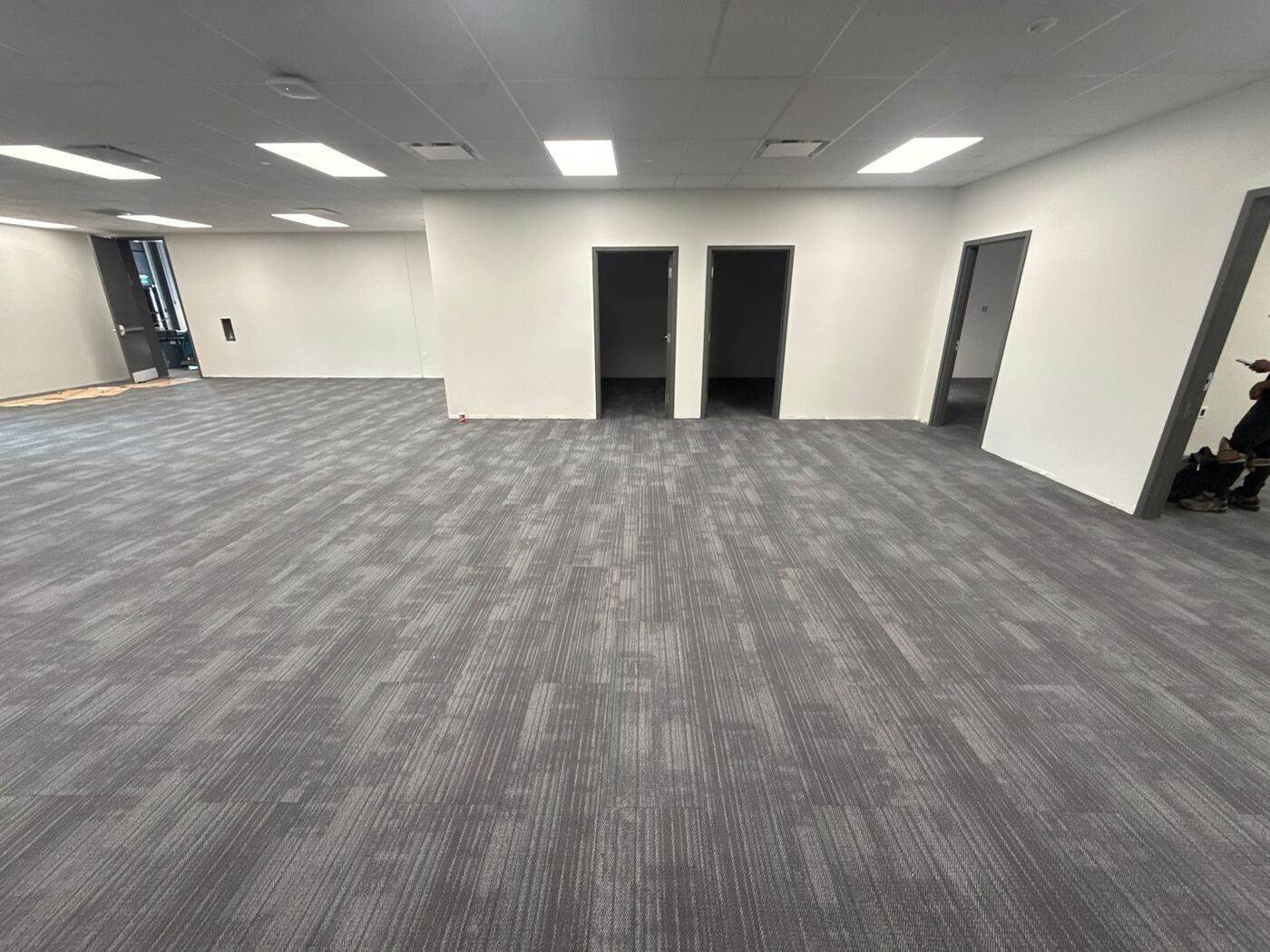 Finished carpet tile installation in a commercial office